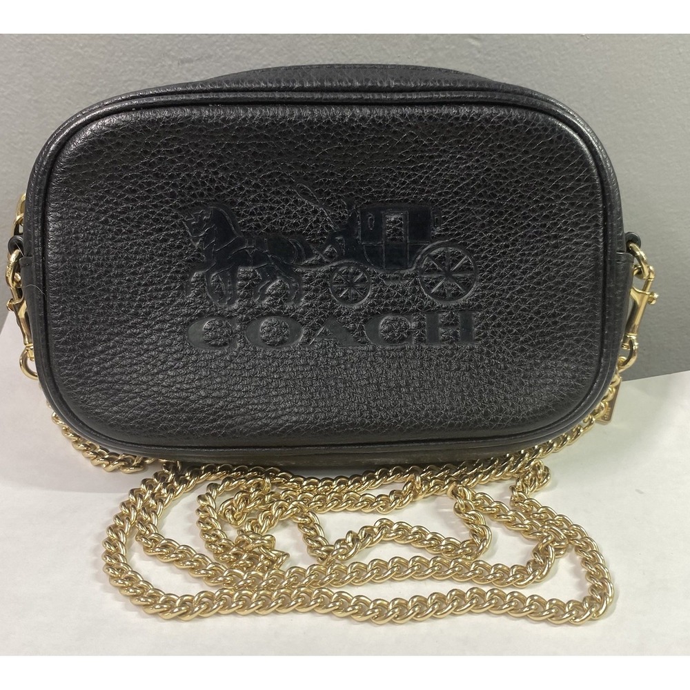 COACH Women Leather Black Convertible Fanny Belt Bag/Crossbody Purse 4.25x7x2"